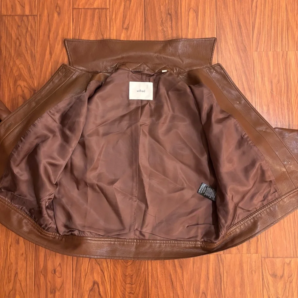Wilfred Aritzia Vegan Leather Moto Cropped Jacket Brown Womens XS